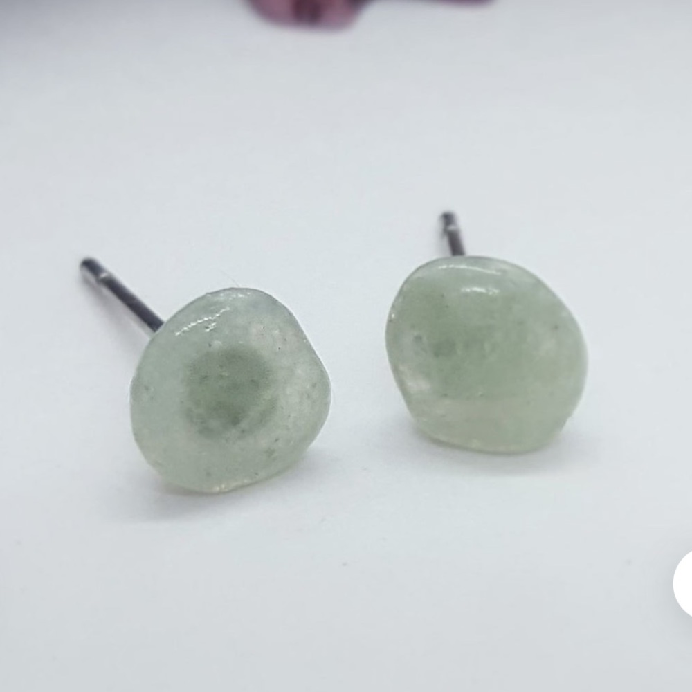 🆕 Handmade Raw Jade Sterling Silver Stud Earrings - Picture 3 of 14